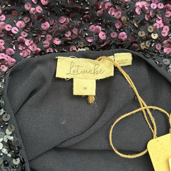 NWT Anthropologie Let Me Be Ombre Cropped Sequined Blouse Medium - Picture 4 of 9